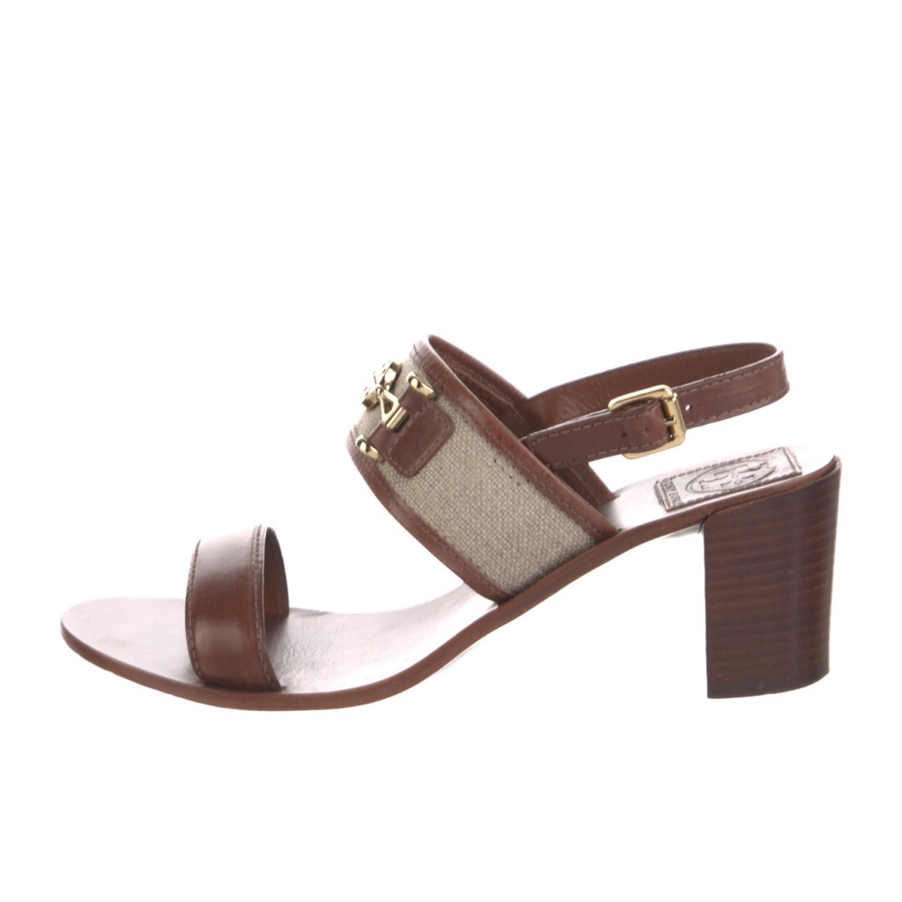 Tory Burch leather sling back sandals block heel GUC